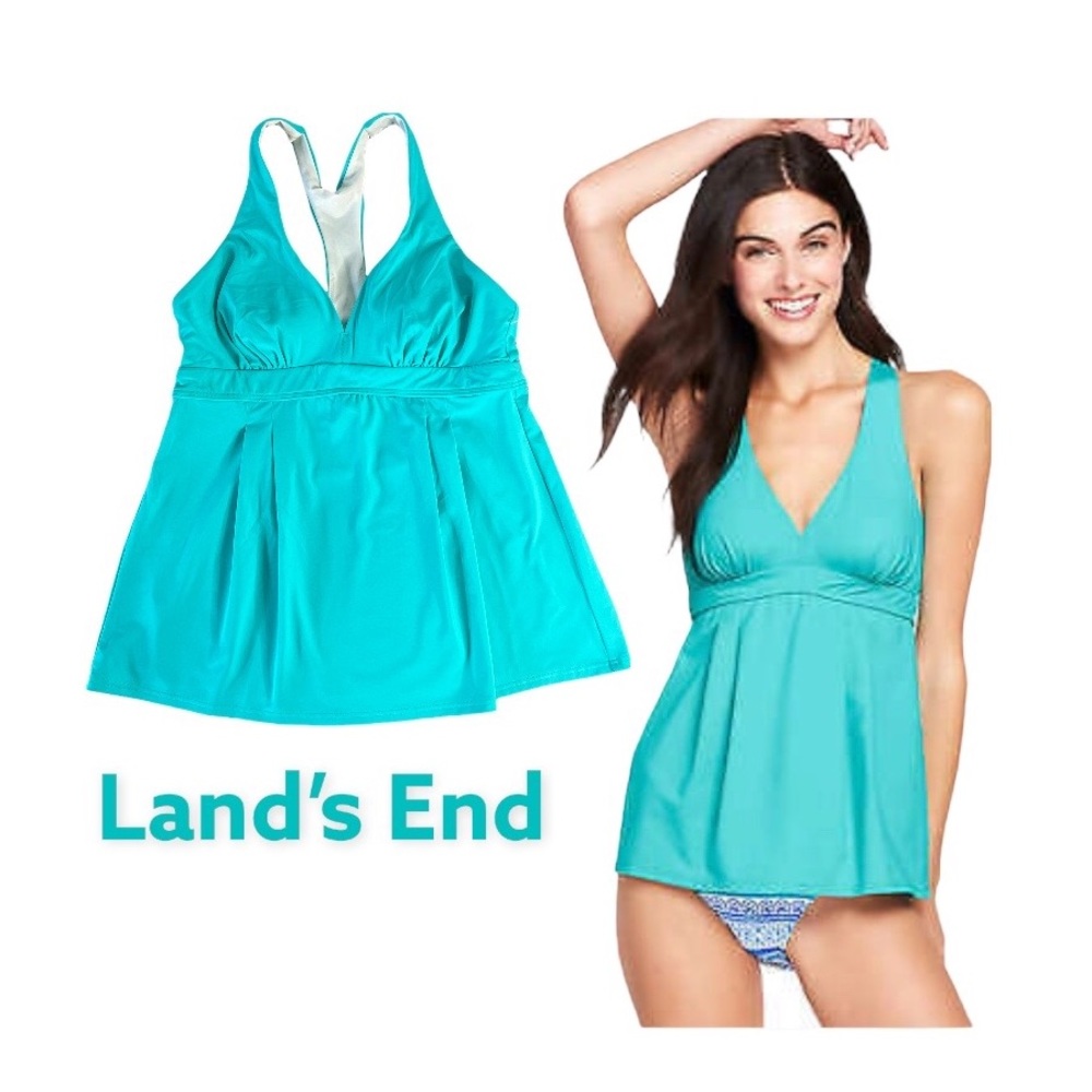 Lands End Women's Swing Tankini Racerback Top Aqua Blue Size 6